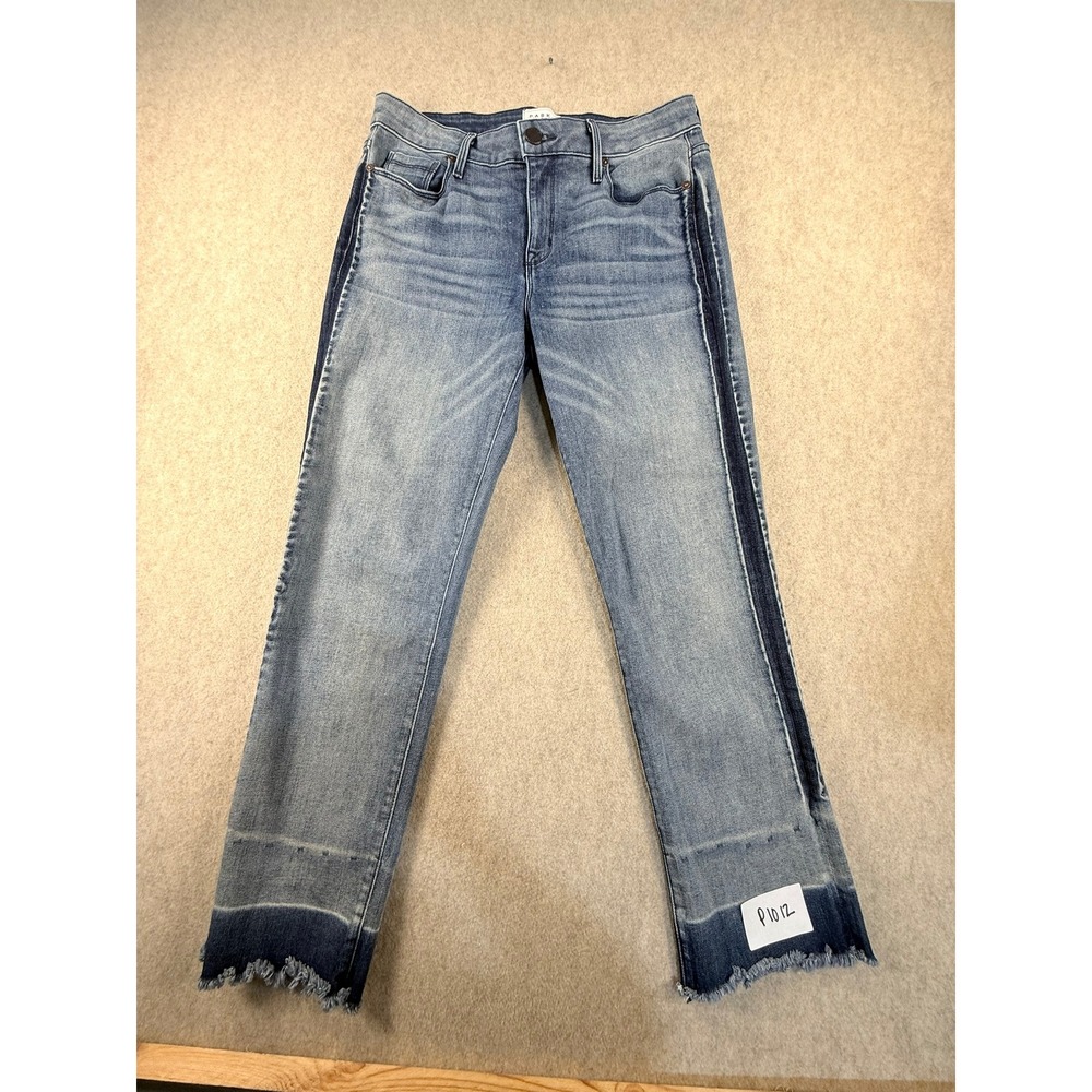 Parker Smith Straight Leg Jeans Blue Released Frayed Hem Side Stripe 8 29